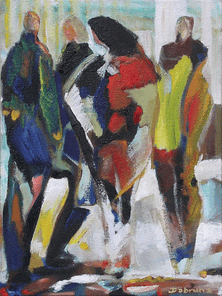 Langer Samstag 9.9, Menschenmassen in der Fußgängerzone, gemalt mit Ölfarben