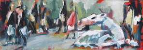 Ecke Pempelforter 7, oil on canvas, 30 x 90 cm