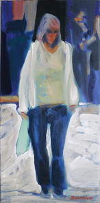 Langer Montag 1, Menschenmassen in der Fußgängerzone, gemalt mit Ölfarben