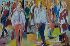 Langer Donnerstag 11, Menschenmassen in der Fußgängerzone, gemalt mit Ölfarben