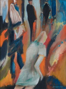 Langer Freitag 2, Menschenmassen in der Fußgängerzone, gemalt mit Ölfarben