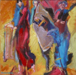 Langer Dienstag 7, Menschenmassen in der Fußgängerzone, gemalt mit Ölfarben