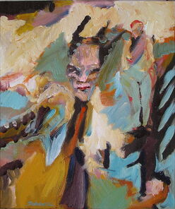 Langer Dienstag 8, Menschenmassen in der Fußgängerzone, gemalt mit Ölfarben