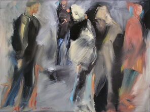 Langer Freitag 5, Menschenmassen in der Fußgängerzone, gemalt mit Ölfarben