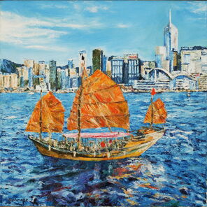 Landschaft mit Wasser und Stadt