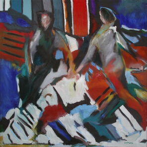 Langer Samstag 12, Menschenmassen in der Fußgängerzone, gemalt mit Ölfarben