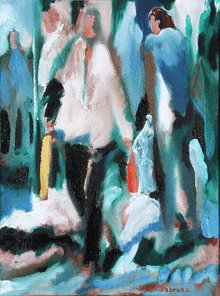 Langer Mittwoch 2, Menschenmassen in der Fußgängerzone, gemalt mit Ölfarben