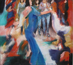 Langer Dienstag 5, Menschenmassen in der Fußgängerzone, gemalt mit Ölfarben