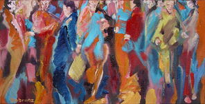 Langer Freitag 8, Menschenmassen in der Fußgängerzone, gemalt mit Ölfarben