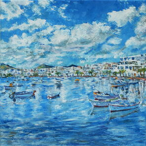 Landschaft mit Wasser und Booten