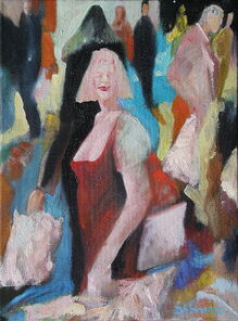 Langer Freitag 1, Menschenmassen in der Fußgängerzone, gemalt mit Ölfarben