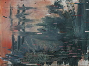 Abstraktes Bild in grau, weiß und orange