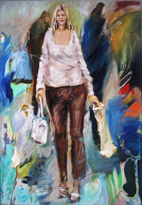 Langer Donnerstag 5, Menschenmassen in der Fußgängerzone, gemalt mit Ölfarben