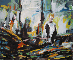 Langer Samstag 5, Menschenmassen in der Fußgängerzone, gemalt mit Ölfarben