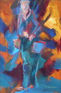 Langer Freitag 9, Menschenmassen in der Fußgängerzone, gemalt mit Ölfarben