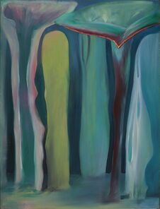 Abstraktes Bild in blau, rot, grün, gelb, weiß und rosa