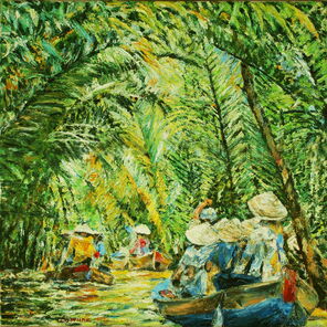 Landschaft mit Wasser und Djungel