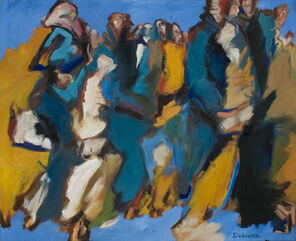 Langer Freitag 11, Menschenmassen in der Fußgängerzone, gemalt mit Ölfarben