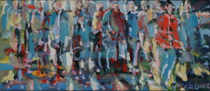 Langer Freitag 12, Menschenmassen in der Fußgängerzone, gemalt mit Ölfarben