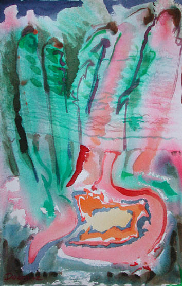 Er leert den Willkommenstrunk, Mischtechnik auf Papier