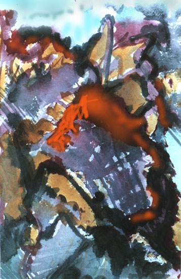 Die Burg des Wotan, Mischtechnik auf Papier