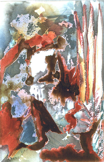 Langsam folgen die Götter, Mischtechnik auf Papier